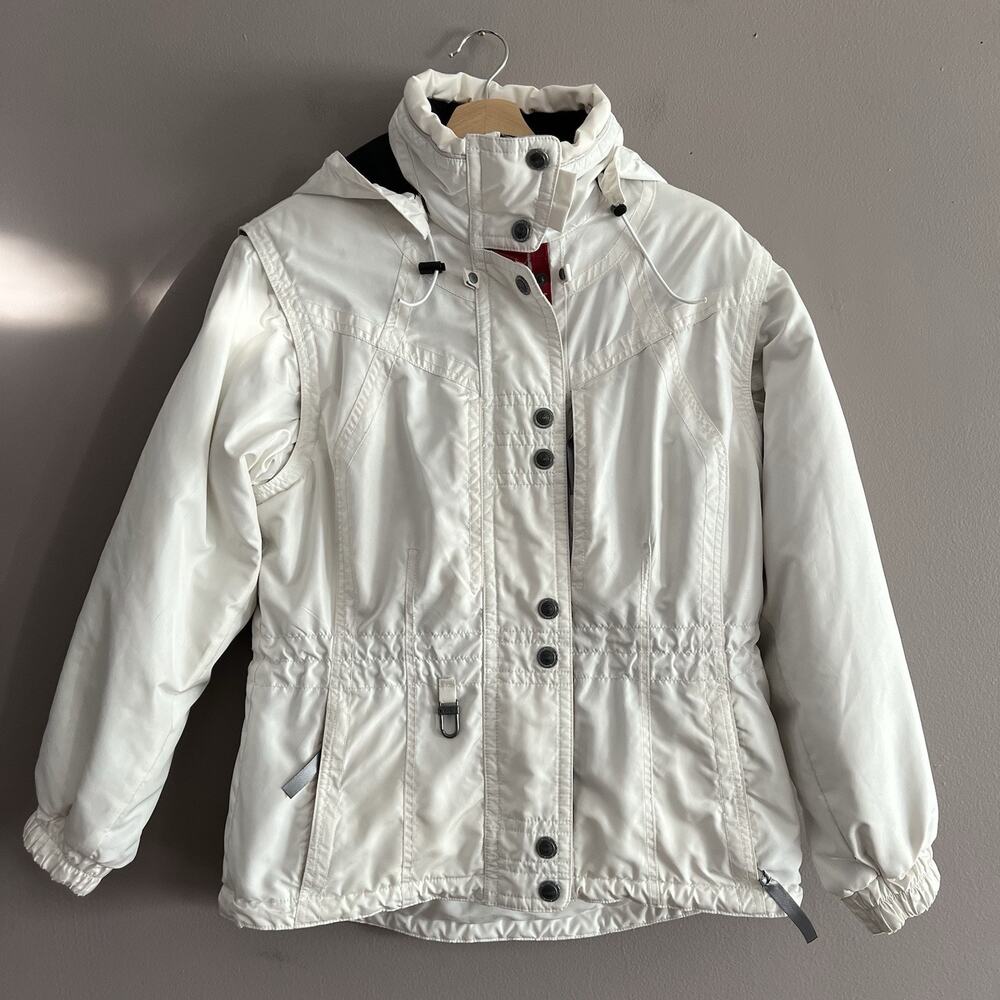 Kaelin Women’s Thermolite White Coat Ski Jacket Covertible Vest Hoodie Sz S**